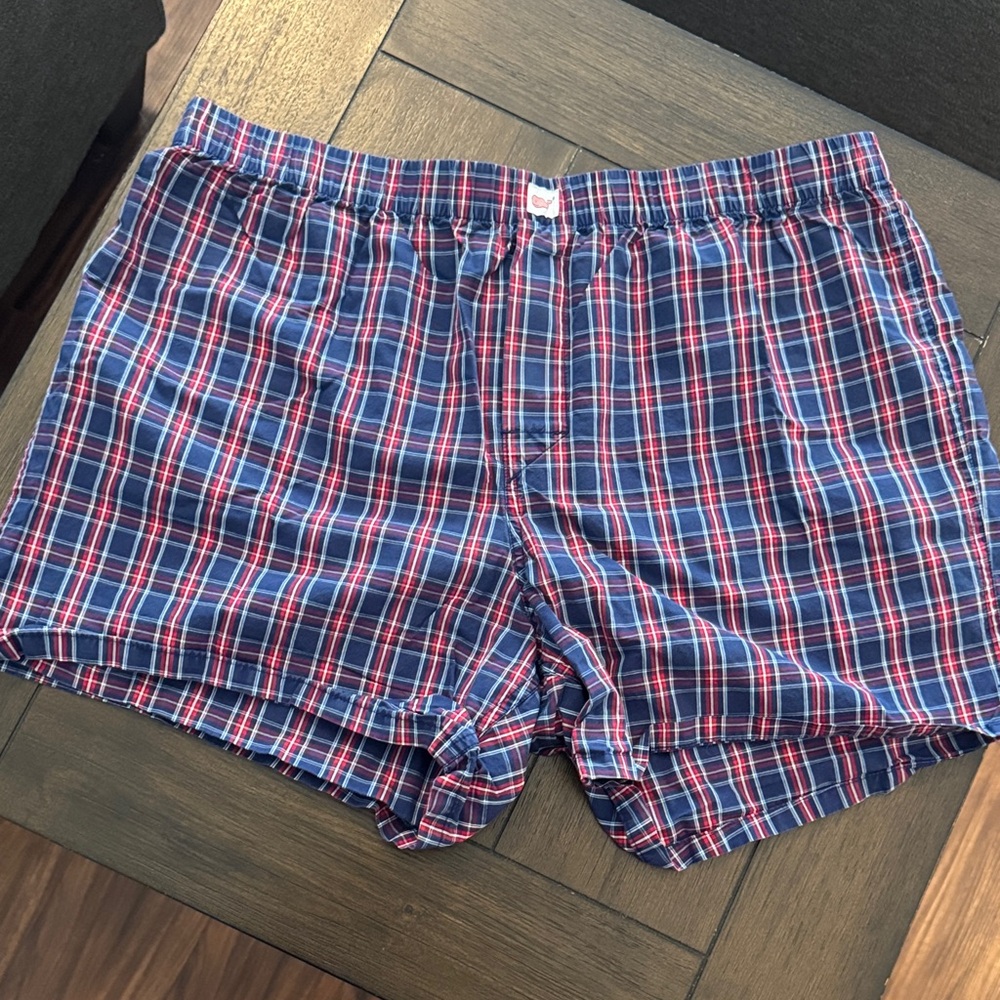 Vineyard Vines Plaid Slim Fit Boxer Shorts in Red and Blue
